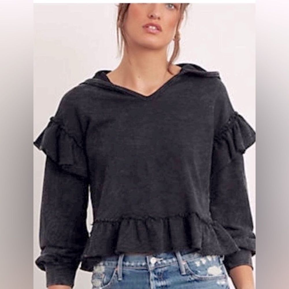 Anthropologie | Anthropologie T.La V-neck hoodie charcoal gray NWOT size M.
